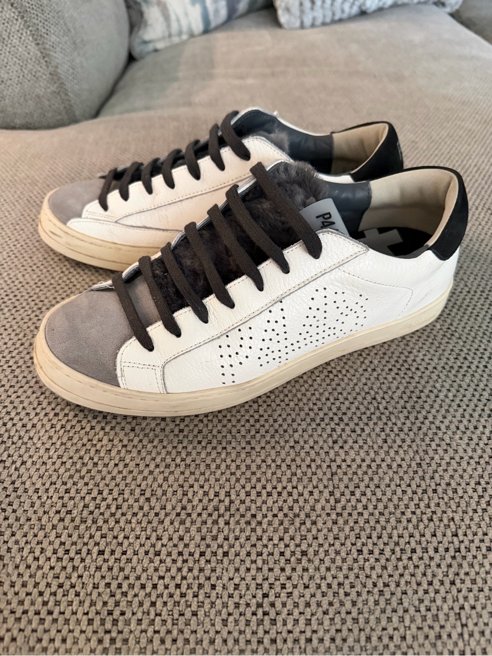 P448 White, Gray & Black Low-Top Leather Sneakers